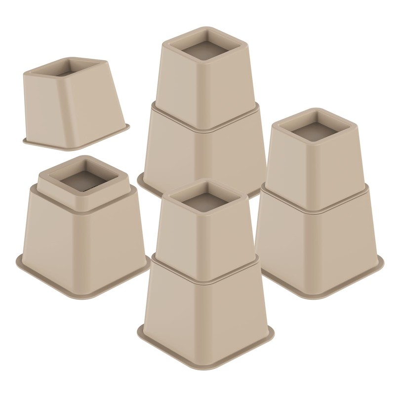 Adjustable Bed Risers 3, 5, 8 Inch Heavy Duty, Stackable Furniture Brown