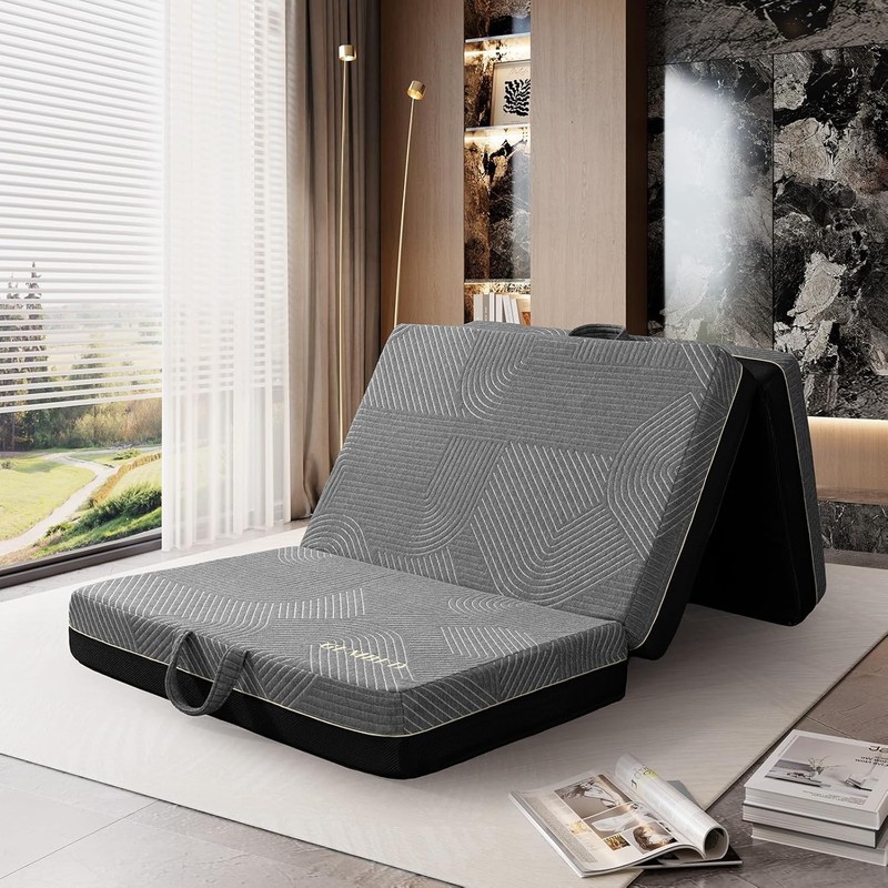 Tri Folding Memory Foam Mattress Floor Chair Sofa Bed, Full 6 Inch 73"x52"x6"