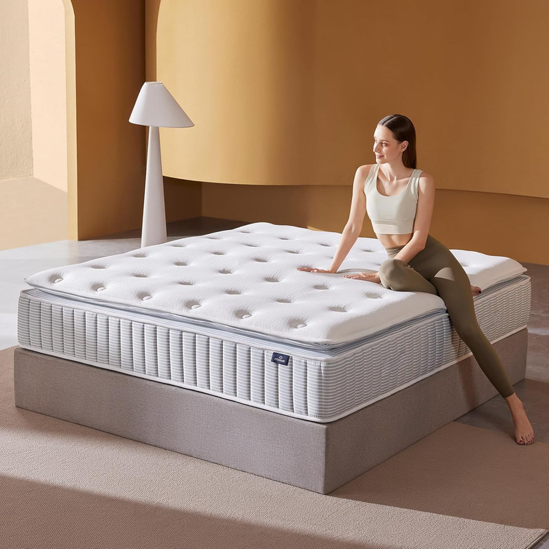 Queen 14″ Hybrid Mattress Memory Foam Zoned Coil Support