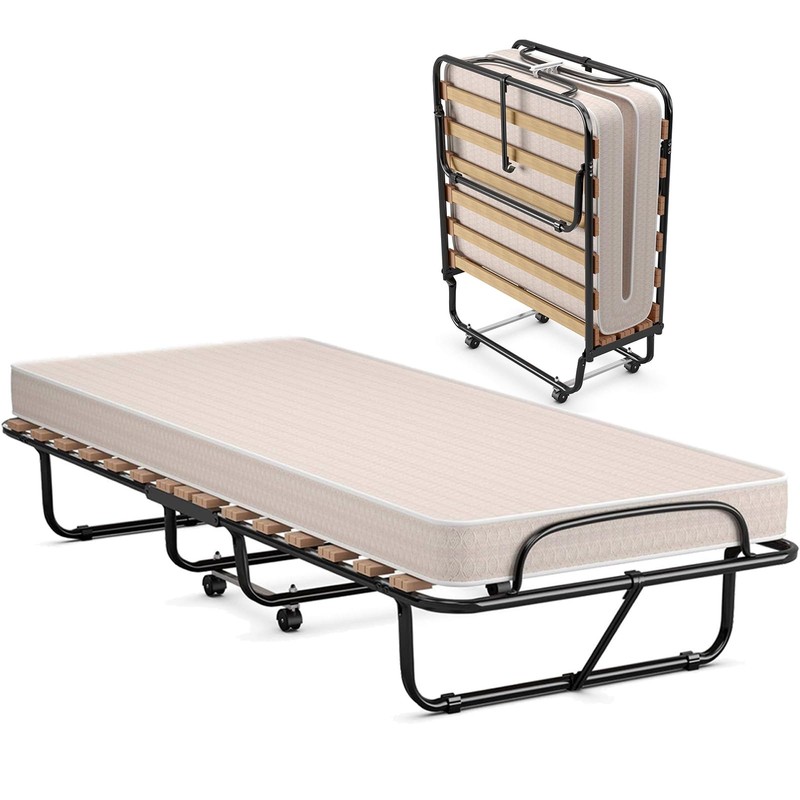 Folding Bed with Mattress - Single Cot Foldable Bed with 4" Mattress for Adul...