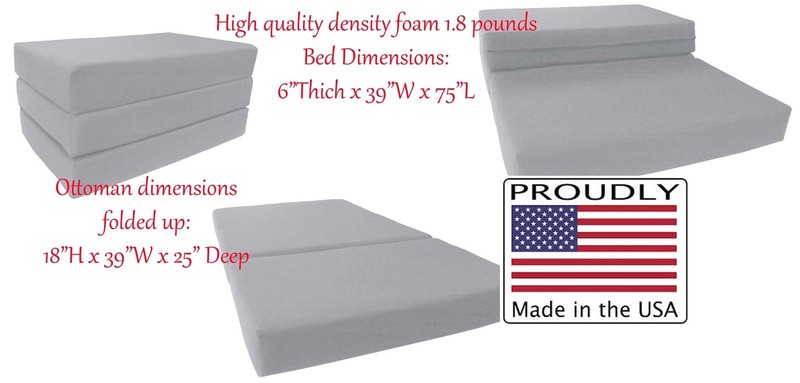 Full Size Gray Trifold Foam Bed, 6 x 54 x 75 Folding Mattress, 1.8 lb Density