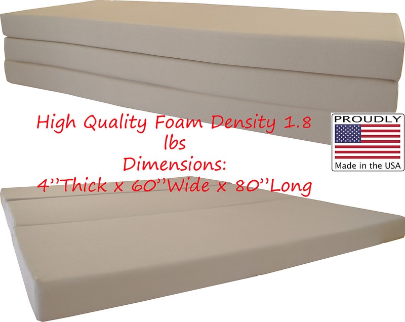 Queen Tan 4 x 60 x 80 Shikibuton Trifold Foam Bed, High Foam Density 1.8 lb