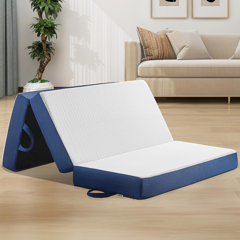 Folding Mattress Full Size, Memory Foam 6 Inch Tri Portable Trifold Mattress Fut