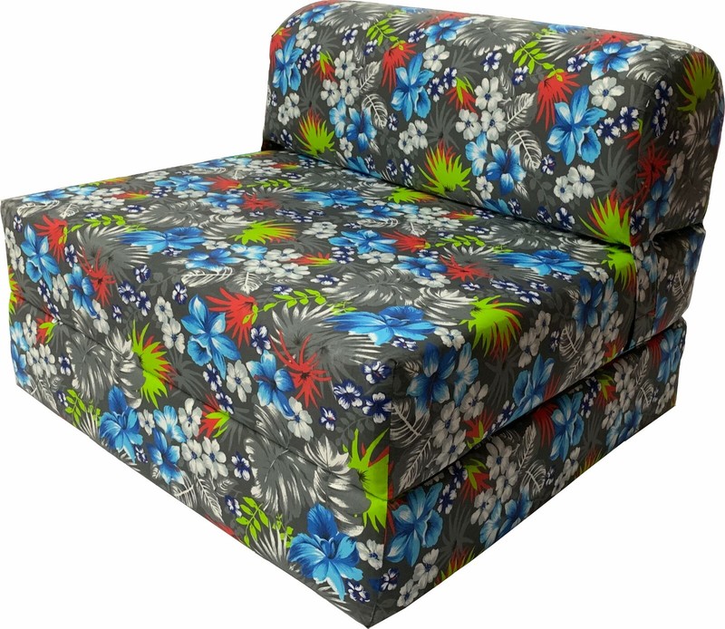 Tropical Flower Blue 6 x 32 x 70 Sleeper Chair Folding Foam Bed, Studio Beds