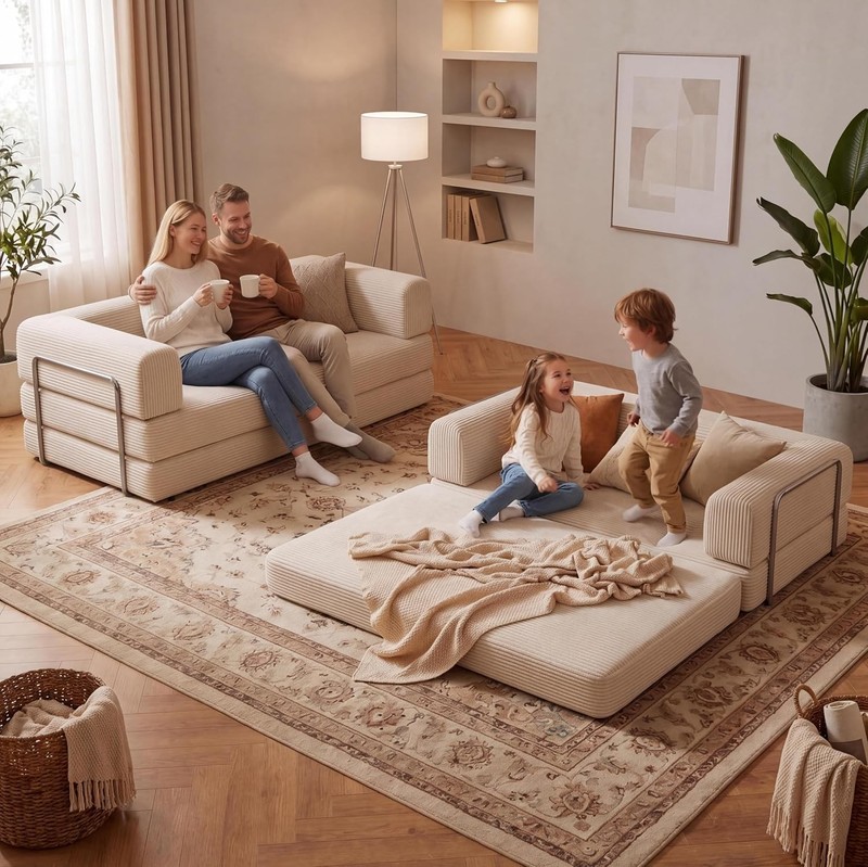 79" 5-in-1 Convertible Sleeper Sofa Bed, No Assembly Corduroy Modular