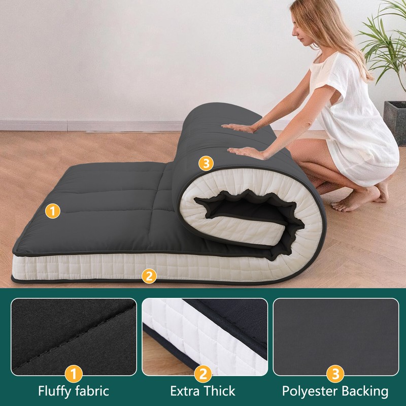 80" Length Japanese Floor Mattress Extra Thick Futon Mat Black Gray for Adults gallery