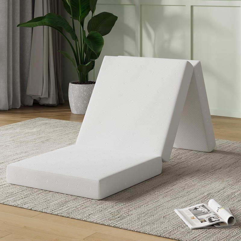 Foldable Mattress, Single Size Comfort Foam Trifold Mattress with Cloud Desig…