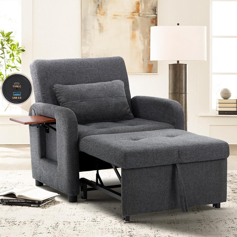Convertible Sleeper Chair-Fabric Futon Sofa Bed, Single Sleeper