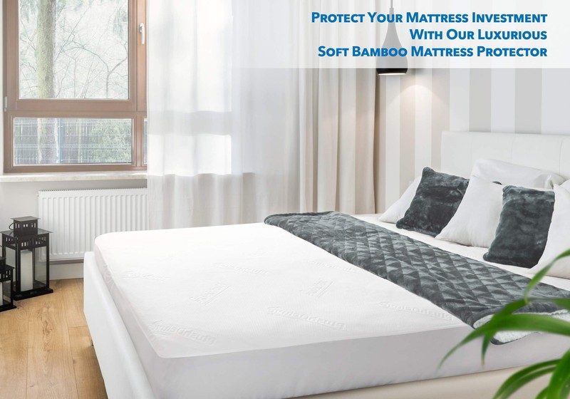 PlushDeluxe Premium Bamboo Mattress Protector – Queen Size, Queen, White gallery