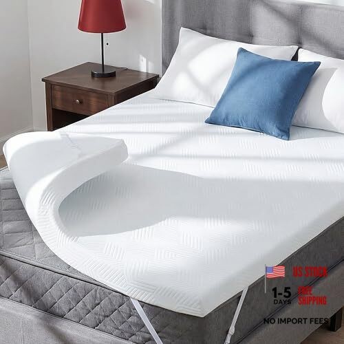 3 Inch Memory Foam Mattress Topper with Adjustable Straps, Premium Queen White