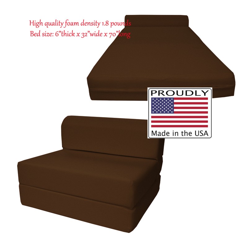 Full 6 x 48 x 72 Flip Chair Folding Foam Beds, Foldable Sofa bed, Brown