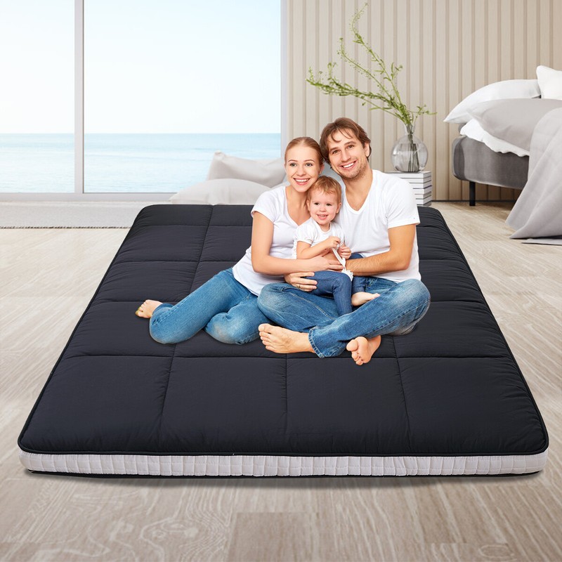 80" Length Japanese Floor Mattress Extra Thick Futon Mat Black Gray for Adults