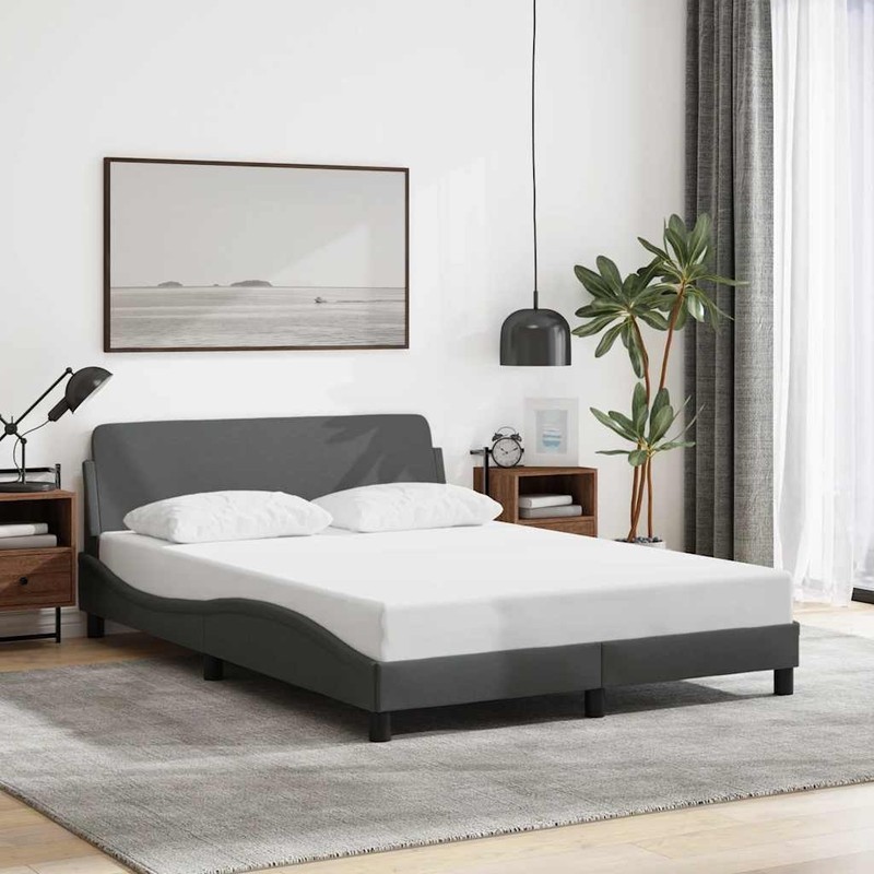 Bed Frame "Dover" Platform Dark Gray 53.9"x74.8" Fabric vidaXL