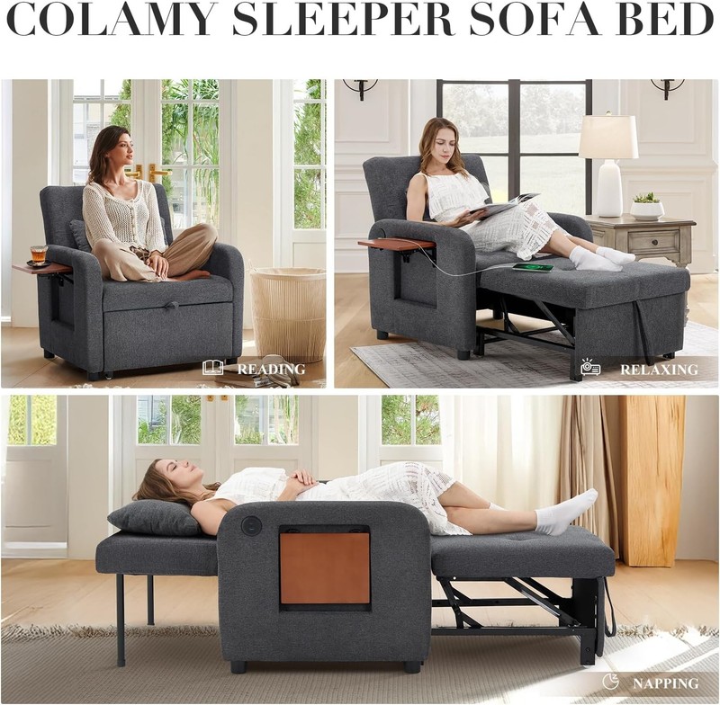 Convertible Sleeper Chair-Fabric Futon Sofa Bed, Single Sleeper gallery