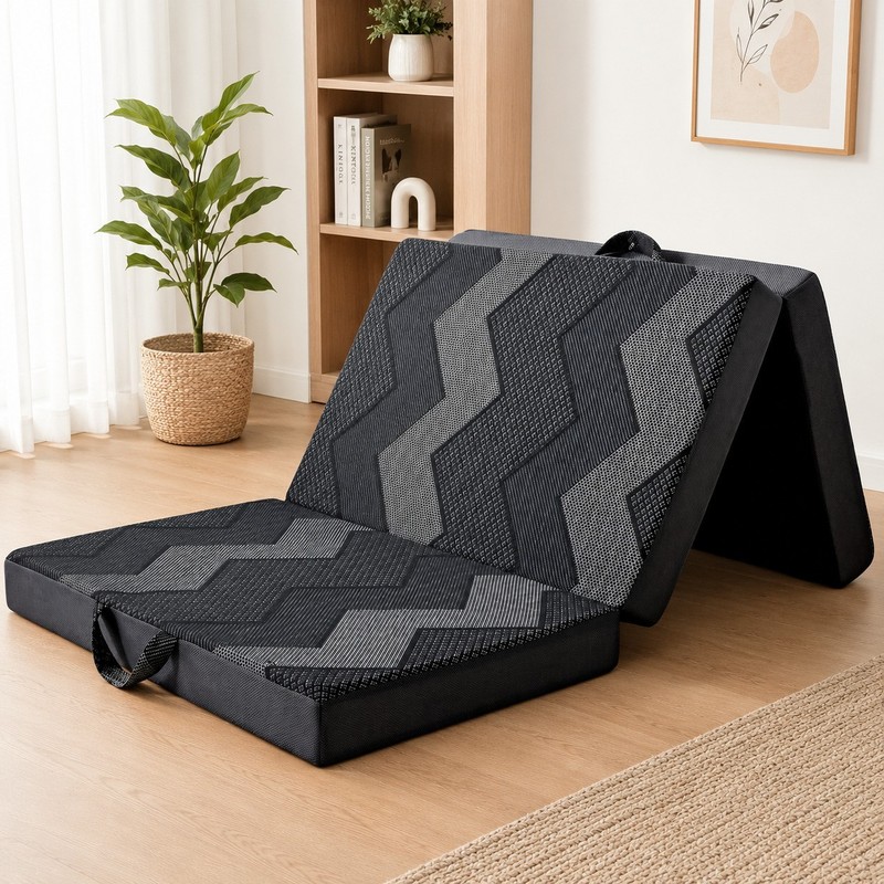 4in Trifold Memory Foam Mattress Folding Floor Bed Camping Guest Mattress (A043)