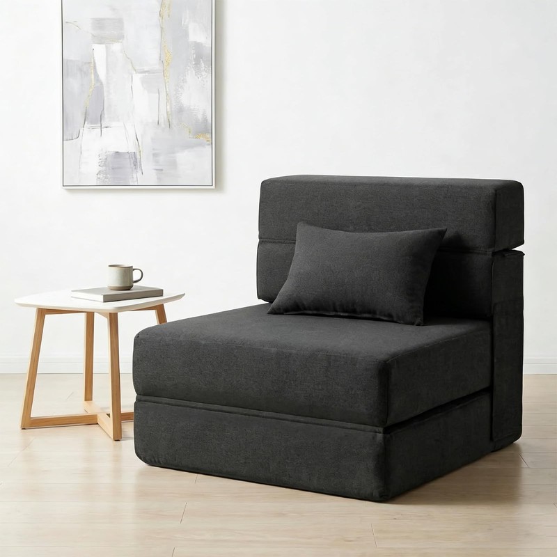 SUYOLS Folding Sofa Bed with Pillow- Convertible Single(26" width), Dark Gray