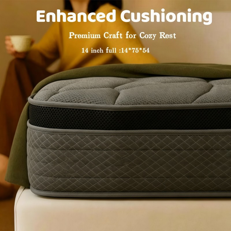 14 inch Gel Memory Foam Mattress Hybrid Pocket Spring Full Rolled Bed In A Box