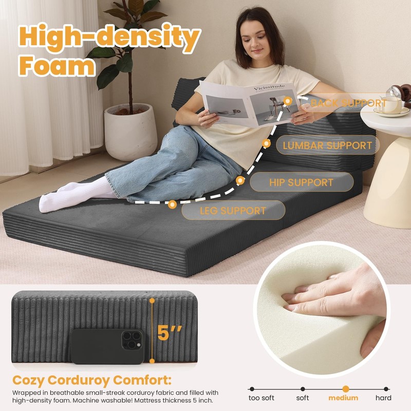 Folding Mattress Twin, 3 in 1 Convertible Sofa Bed Foldable Couch Bed Floor C... gallery