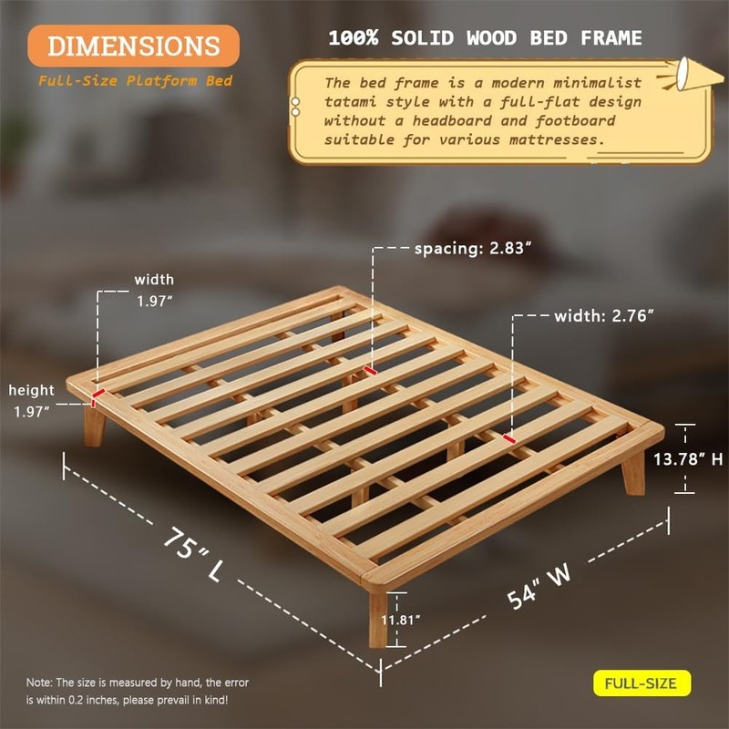 Full Platform Bed Base - 14 Inch Solid Wood Mattr Foundat with gallery