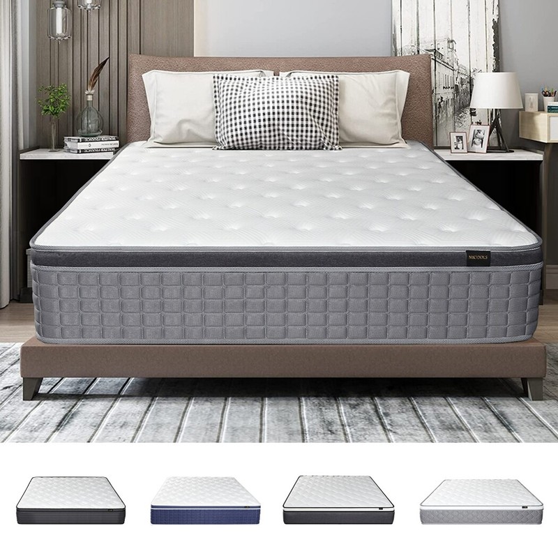 12" 14" Mattress Pocket Spring Hybrid Bed Memory Foam Twin Full Queen King Size
