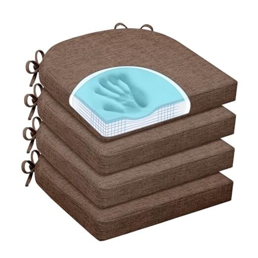 Chair Cushions for Dining Chairs, Non Slip Chair Pads with Ties Pack of 4 Brown