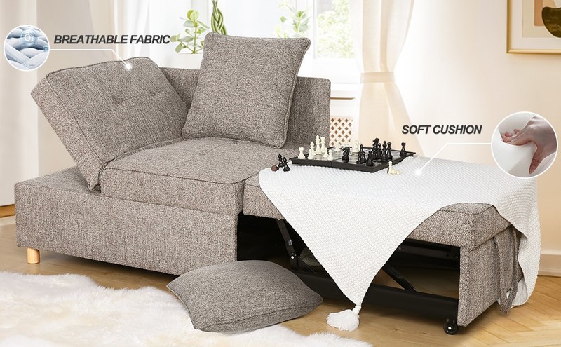 Sofa Bed Chair 4-in-1 Convertible Chair Bed, 3-Seat Linen Fabric
