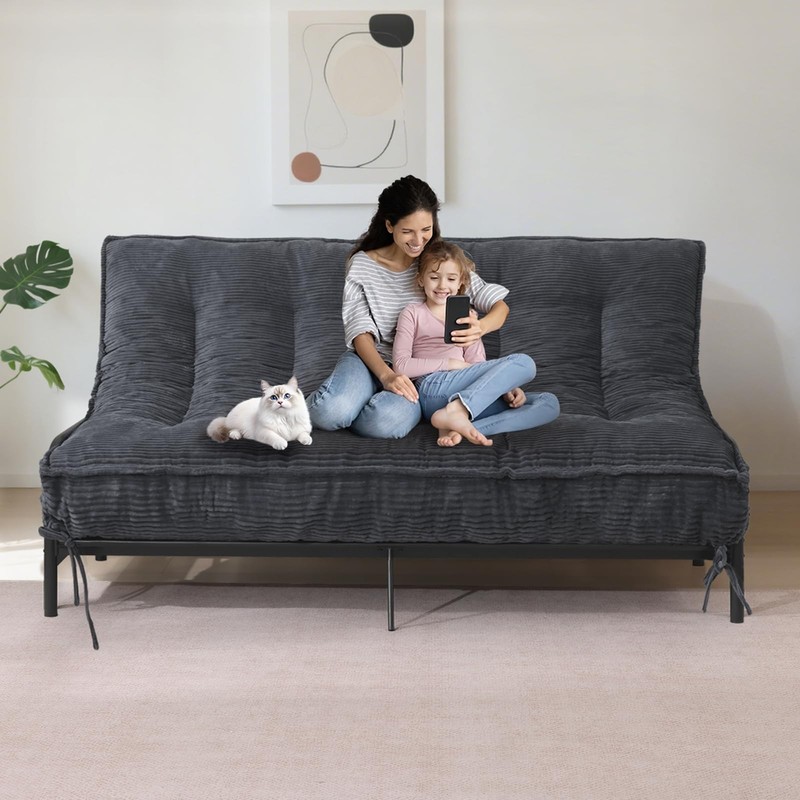 Futon Mattress 8" Full Size Medium Firm Roll Up Folding Shredded Foam Filling