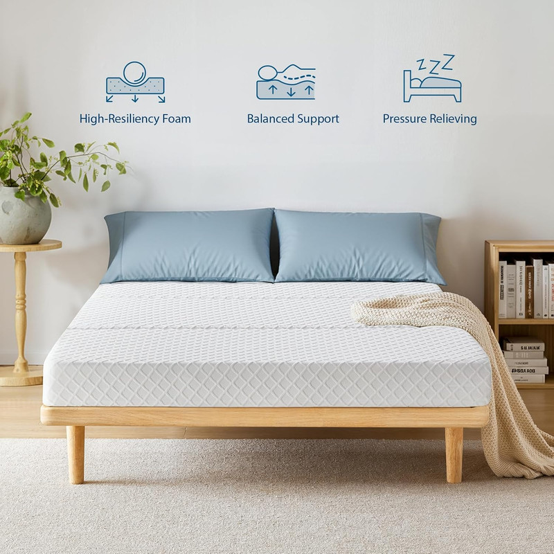 Short Queen Size 6 Inch Folding Mattress, Trifold Gel Memory Foam Bed, Foldable gallery