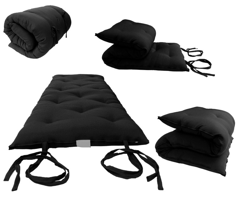 Black Twin Traditional Japanese Floor Rolling Futon Mattresses, Tatami, Mats