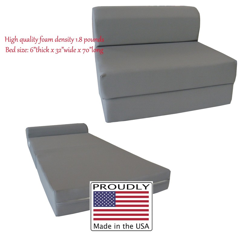 Twin Flip Chair Folding Foam Beds, Portable Studio Sofa Bed, Couch 6x32x70, Gray