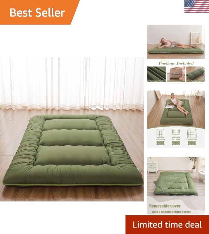 Portable Twin Japanese Futon Mattress – Memory Foam & Washable Cover, Green
