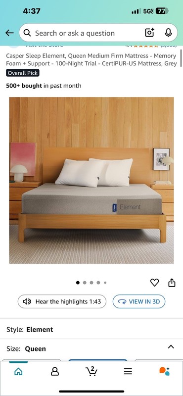 Casper Sleep Element Queen Size Mattress - Gray