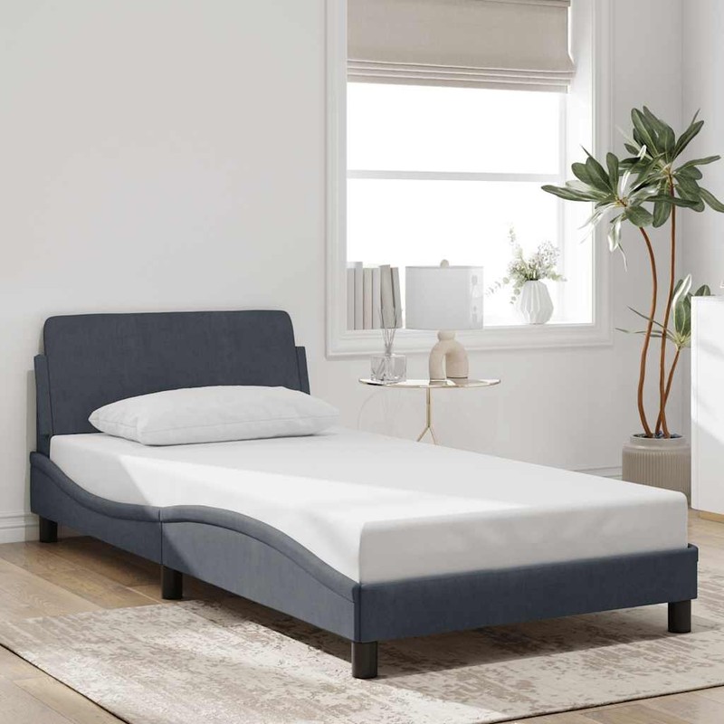 Bed Frame "Dover" Platform Dark Gray 39.4"x74.8" Twin Velvet vidaXL