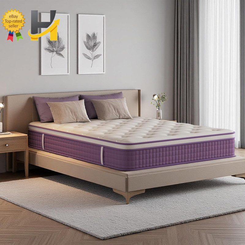 12″ Queen Mattress Purple Hybrid Mattress with Gel Memory Foam & Pocket Springs