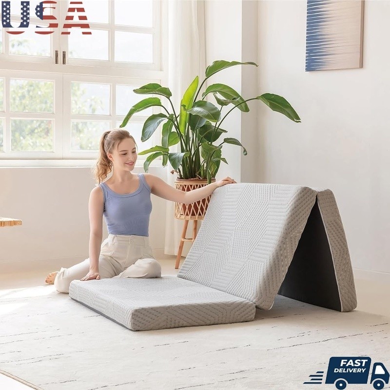 Tri-fold Memory Foam Mattress Portable Guest Bed Folding Mattress Cushion New