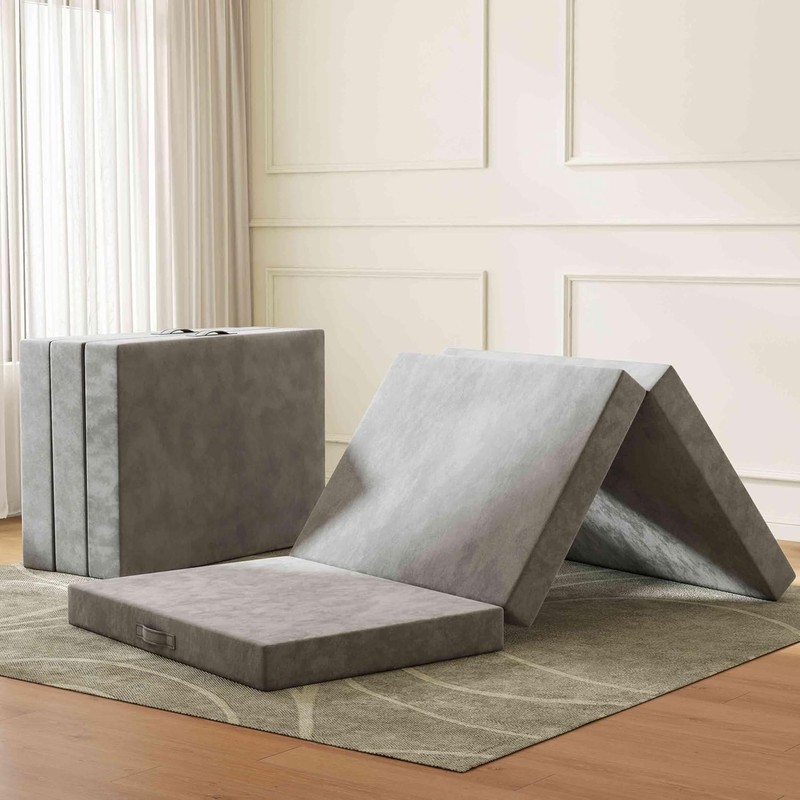 Tri-Fold Memory Foam Mattress, 6 inch Single Folding Mattress with Washable C…