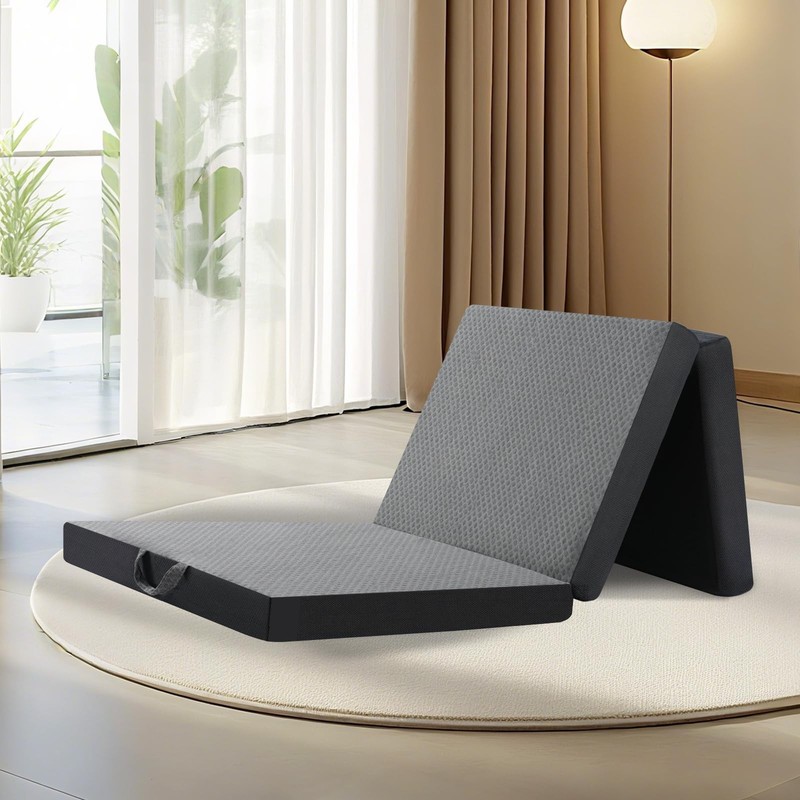 Portable Tri-Fold Memory Foam Mattress – 4″ Single Size for Travel & Camping