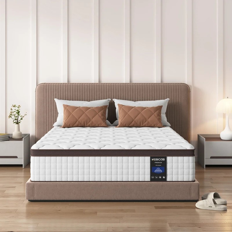 Kescas Hybrid Mattress, Medium Firm, Bamboo Infused Charcoal Memory Foam & Zoned