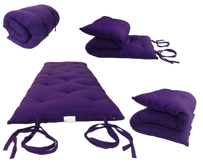 Queen Traditional Floor Rolling Futon Mattresses, Cotton/Foam Mats, Purple