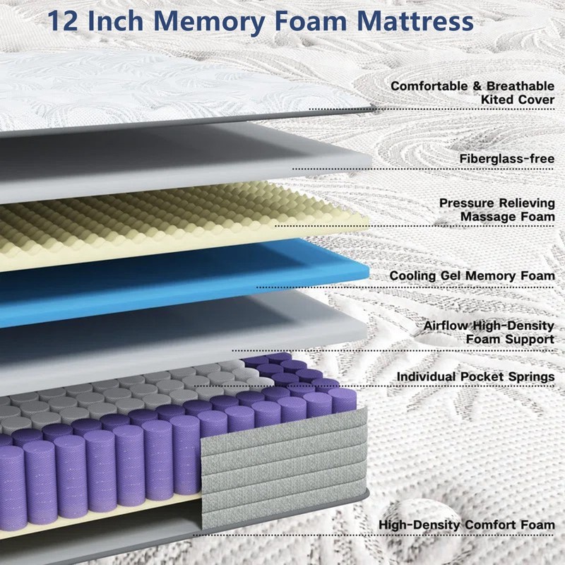 12" Cal King Hybrid Spring Gel Memory Foam Mattress California King Bed In a Box gallery