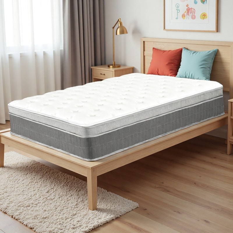 Full Hybrid Mattress 14-Inch - Medium Firm, Memory Foam, Breathable & Gray Trim