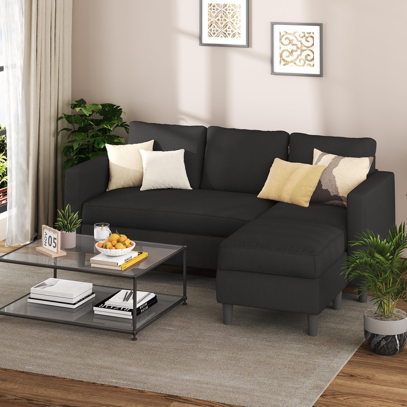 Shintenchi L Shaped Sectional Sofa Couch,Convertible Dark Black/Corduroy gallery