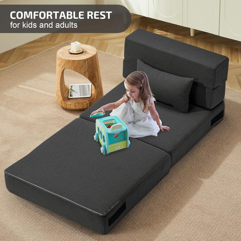 Folding Sofa Bed with Pillow- Convertible Chair Single(28 width), Dark Gray gallery