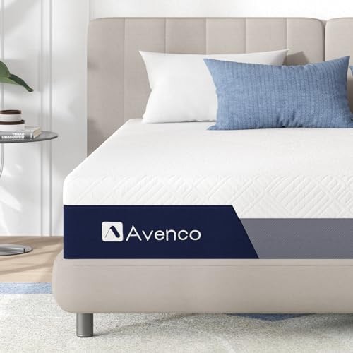 AVENCO QUEEN MEMORY FOAM MATTRESS, 12 INCH MEDIUM FIRM MATTRESS - WHITE/GRAY