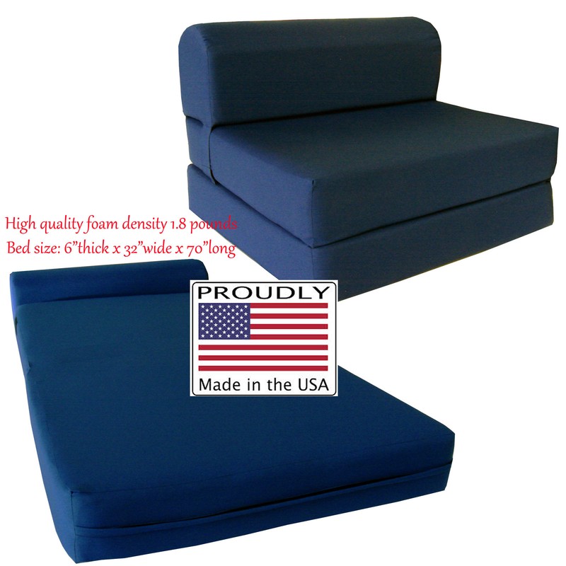 Twin 6x36x70 Flip Chair Folding Foam Beds, Foldable Sofa Bed, Navy Blue