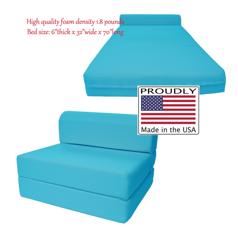 Full 6 x 48 x 72 Flip Chair Folding Foam Beds, Foldable Sofa Bed, Turquoise
