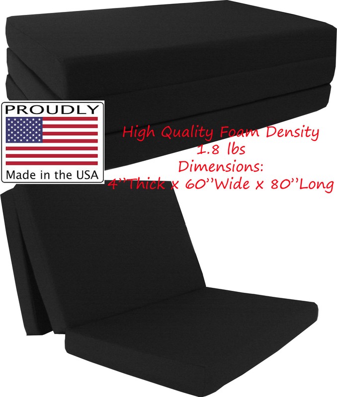 Queen Black 4 x 60 x 80 Shikibuton Trifold Foam Bed, High Foam Density 1.8 lbs