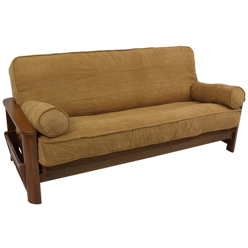 Solid Microsuede Full Futon Cover Set with Two Bolster Pillows Set of 3