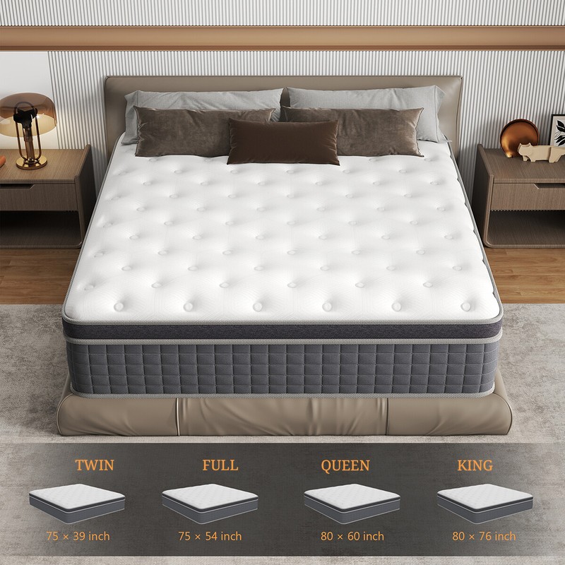 12"14" Mattress in a Box Hybrid Spring Gel Memory Foam Twin Full Queen King Size