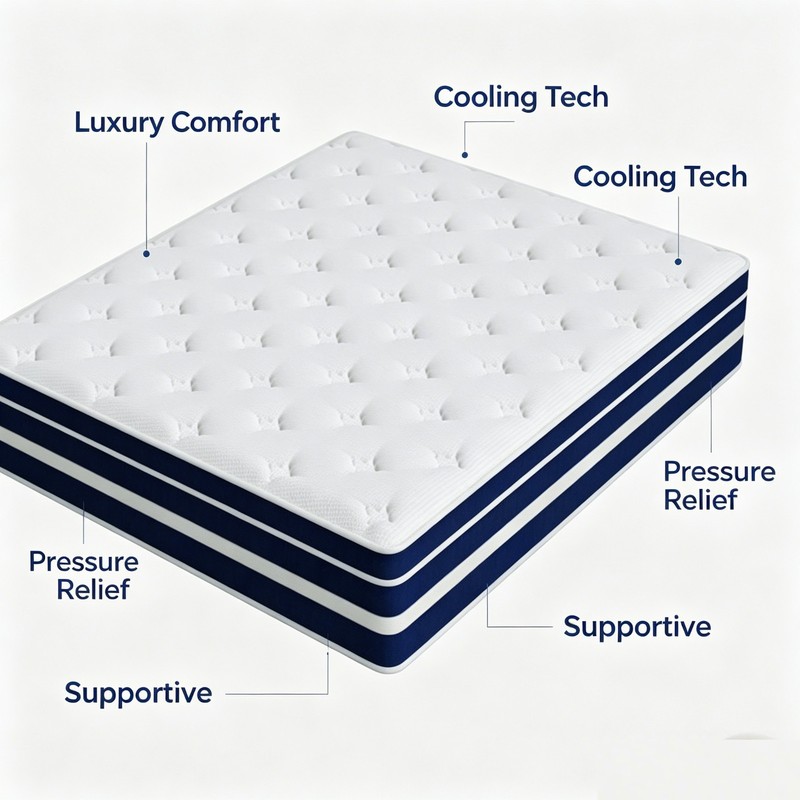 12in Gel Memory Foam & Spring Hybrid Mattress Breathable King size Bed In a Box gallery